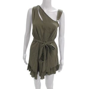 Three Of Something Womens Mini One Shoulder Cotton Dress Green Size XS